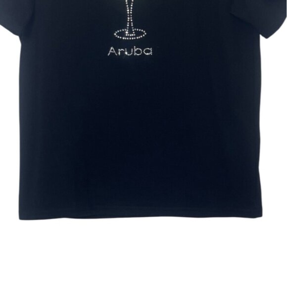 Aruba Cocktail Rhinestone Tshirt Womens Large Black Popular Sports - Picture 4 of 7